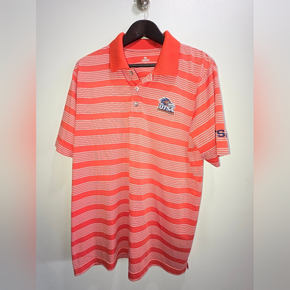 Knights Apparel UTSA Orange and White Striped Polo Shirt Size Large